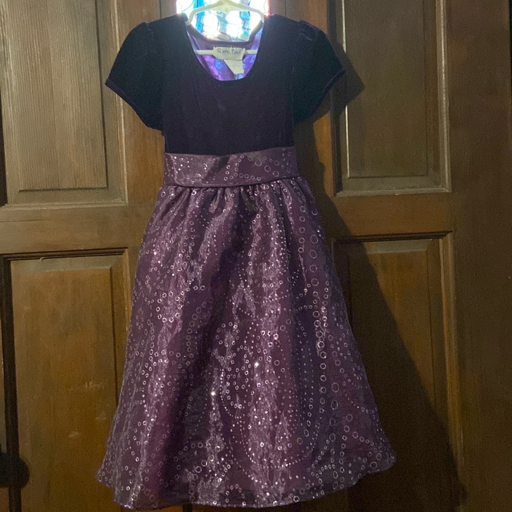 Beautiful velvety top dress with silver glitter accents on skirt part of dress